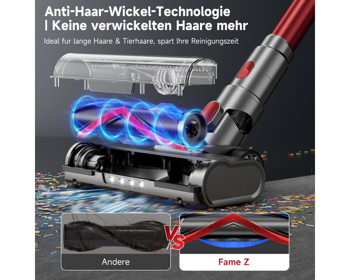 hganus Hand-und Stielstaubsauger Akku Staubsauger 85000Pa/2.8L/80min für Tierhaare/Teppiche/Hartböden, 650 W, beutellos, mit Display, Anti-Tangle-Bürste, Wandladestation, Ultraleise Bild 3