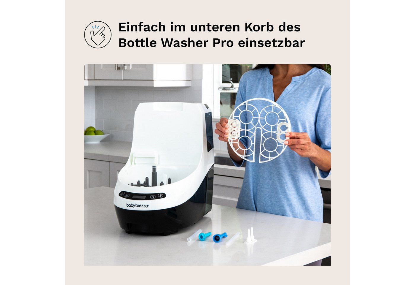 Baby Brezza Wassersterilisiergerät Bottle Washer Pro mit Strohhalm-Reinigungs-Einsatz, All in One - Waschen, Sterilisieren, Trocknen