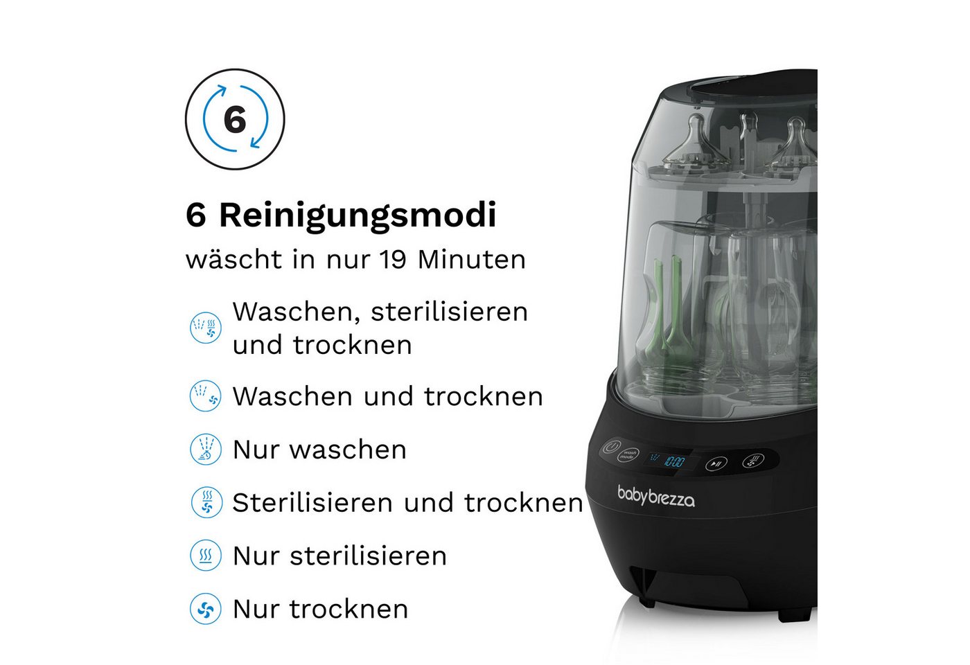 Baby Brezza Wassersterilisiergerät Bottle Washer Pro mit Strohhalm-Reinigungs-Einsatz, All in One - Waschen, Sterilisieren, Trocknen Bild 5