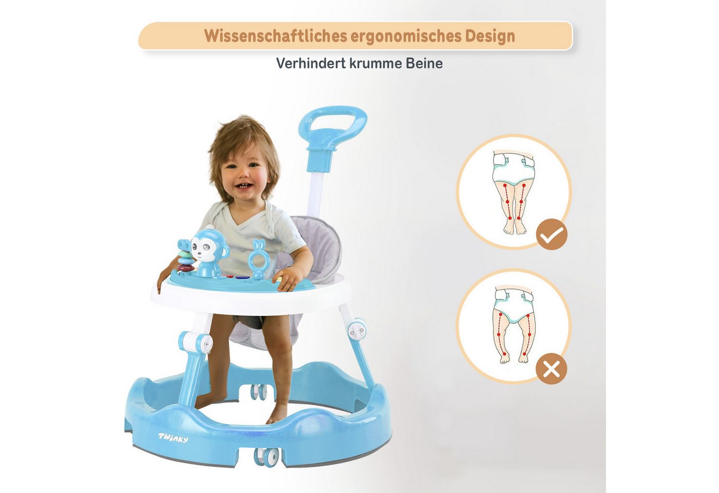 TWINKY Lauflernhilfe für Baby - Klappbarer Lauflernwagen mit Schiebegriff, (Bedienungsanleitung für Babywalker)