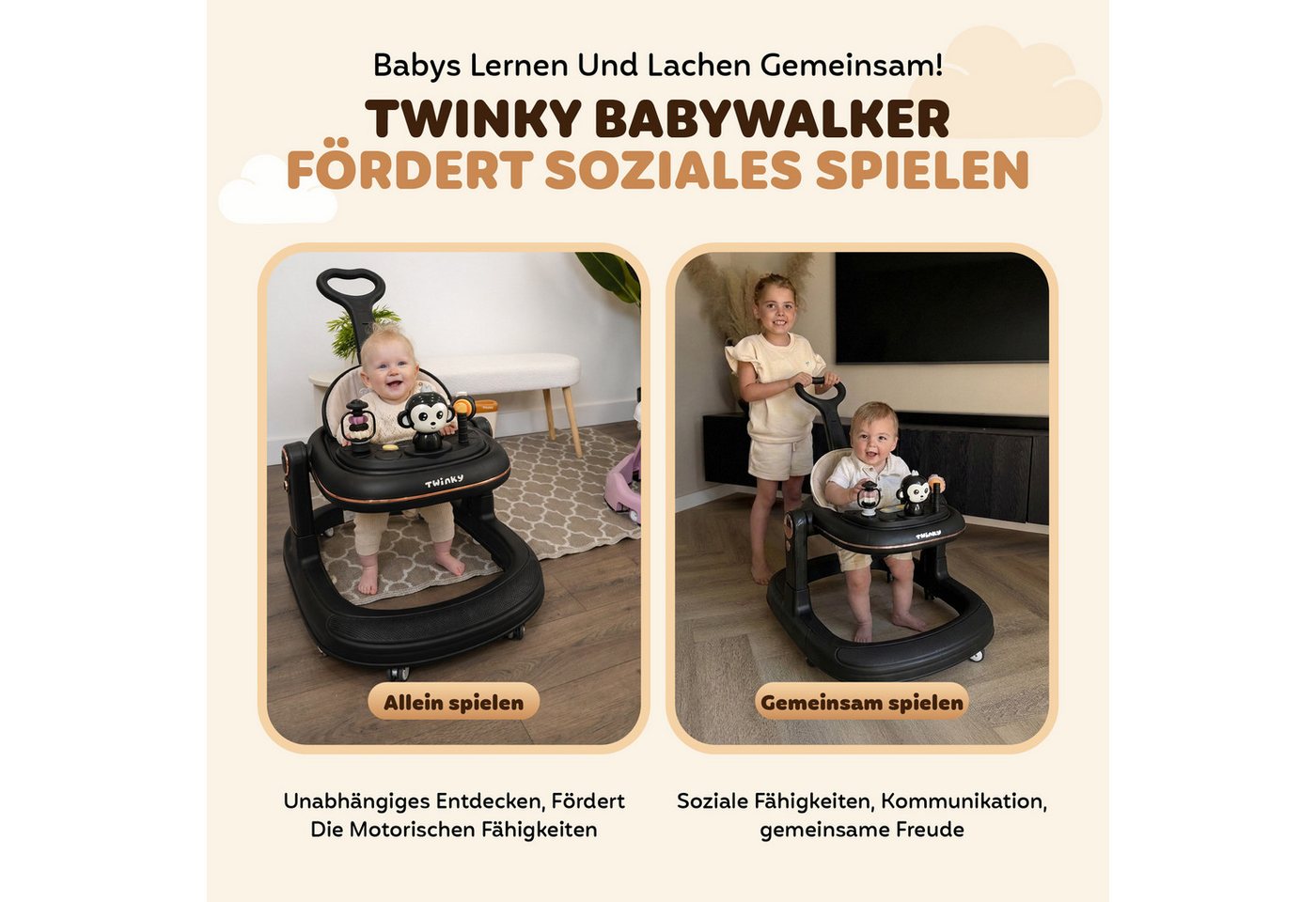 TWINKY Lauflernhilfe für Baby - Klappbarer Lauflernwagen mit Schiebegriff Bild 3