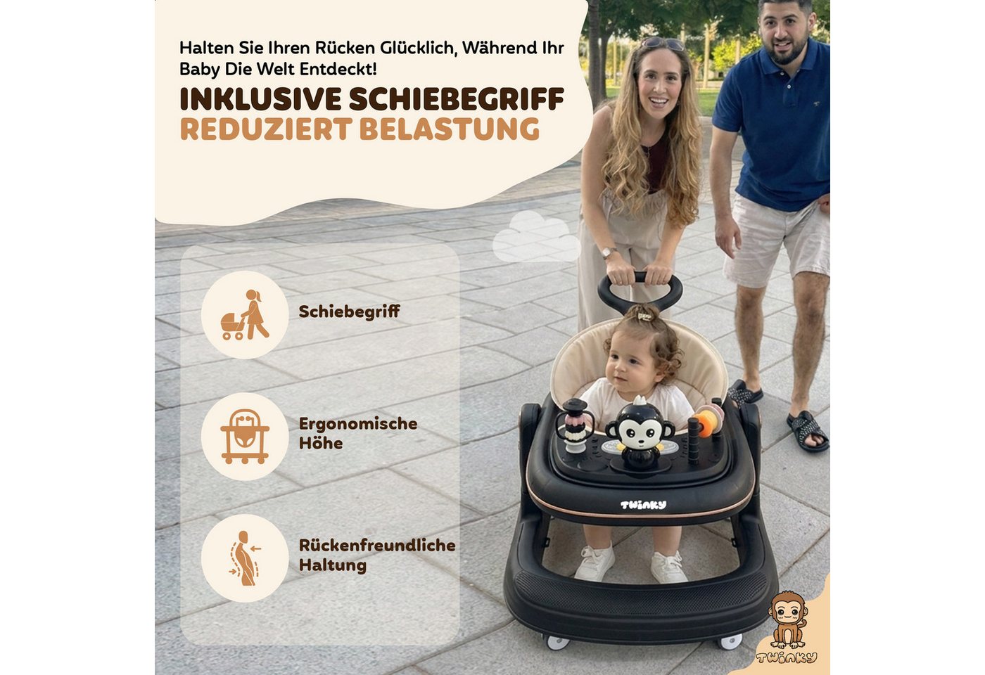 TWINKY Lauflernhilfe für Baby - Klappbarer Lauflernwagen mit Schiebegriff Bild 5