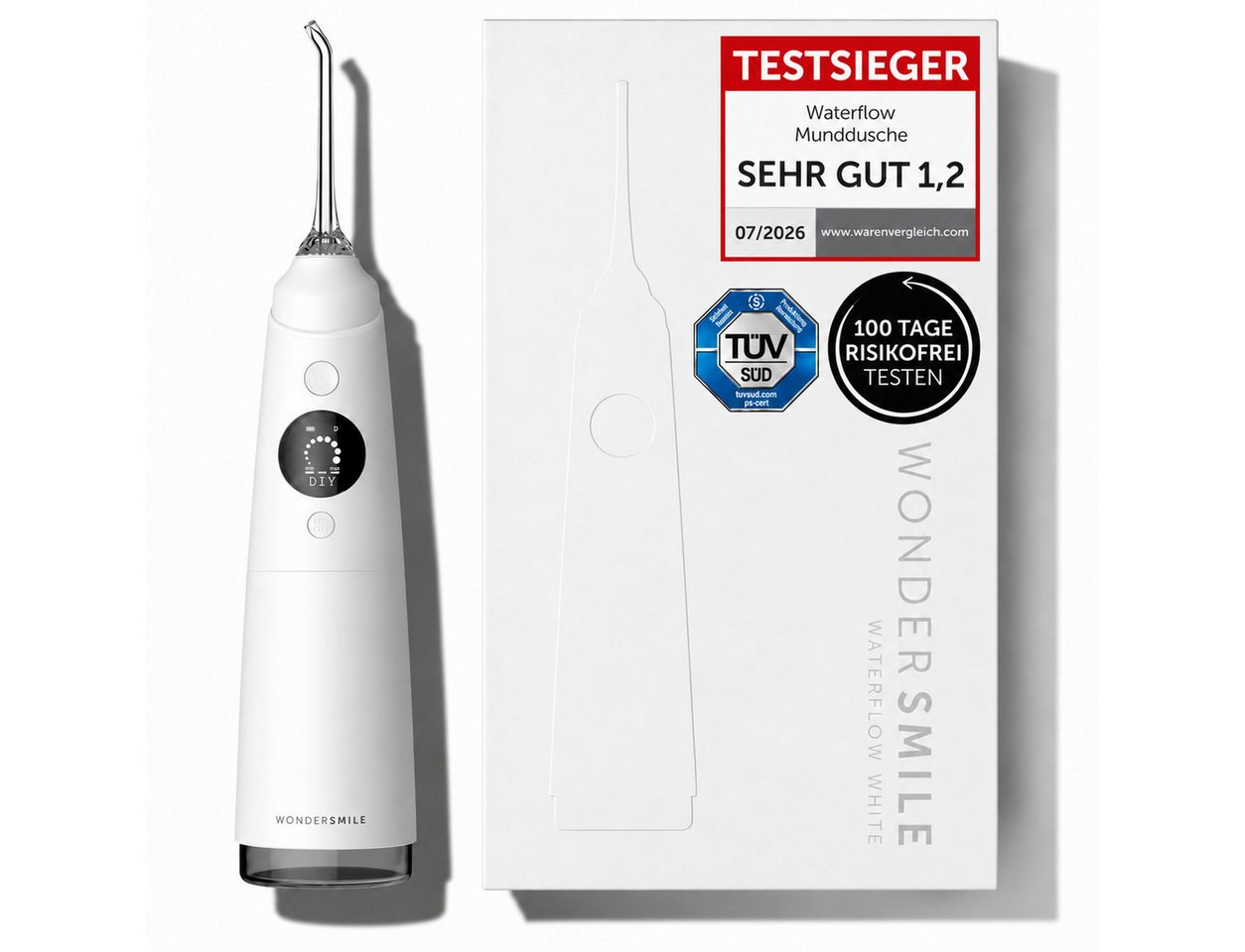 Wondersmile Munddusche Testsieger 2026 - 100 Tage risikofrei testen - SmoothFlow-Technologie, Aufsätze: 1 St., Inteligentes OLED Display Bild 2