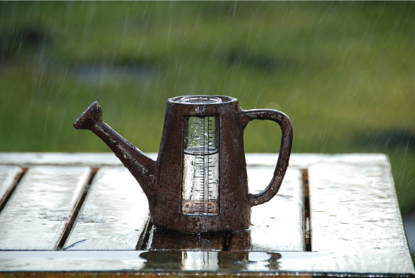 degawo 1 Regenmesser aus Gusseisen. Kanne oder Pumpe mit Glas, Landhausstil Regenmesser Bild 2
