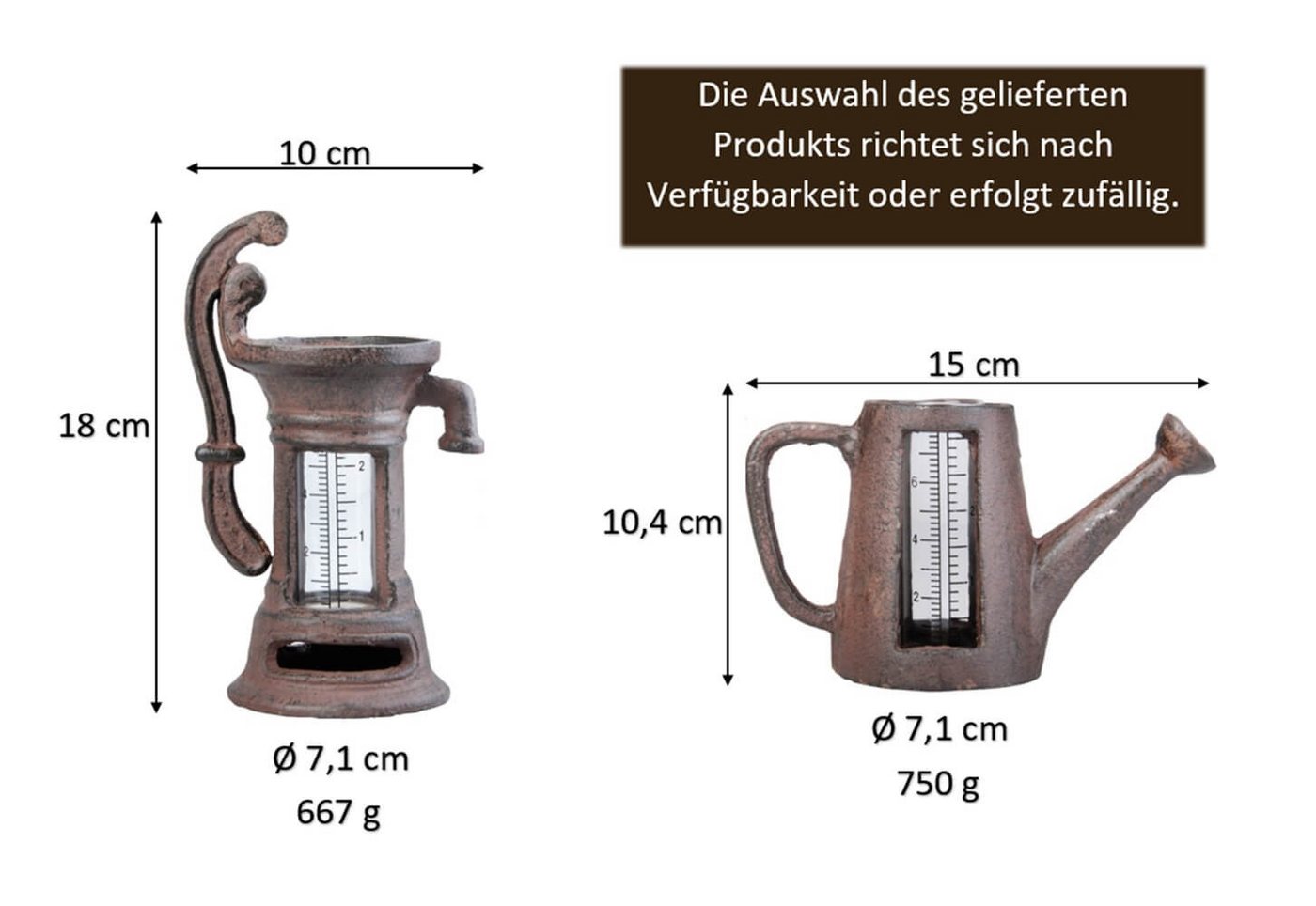 degawo 1 Regenmesser aus Gusseisen. Kanne oder Pumpe mit Glas, Landhausstil Regenmesser Bild 3
