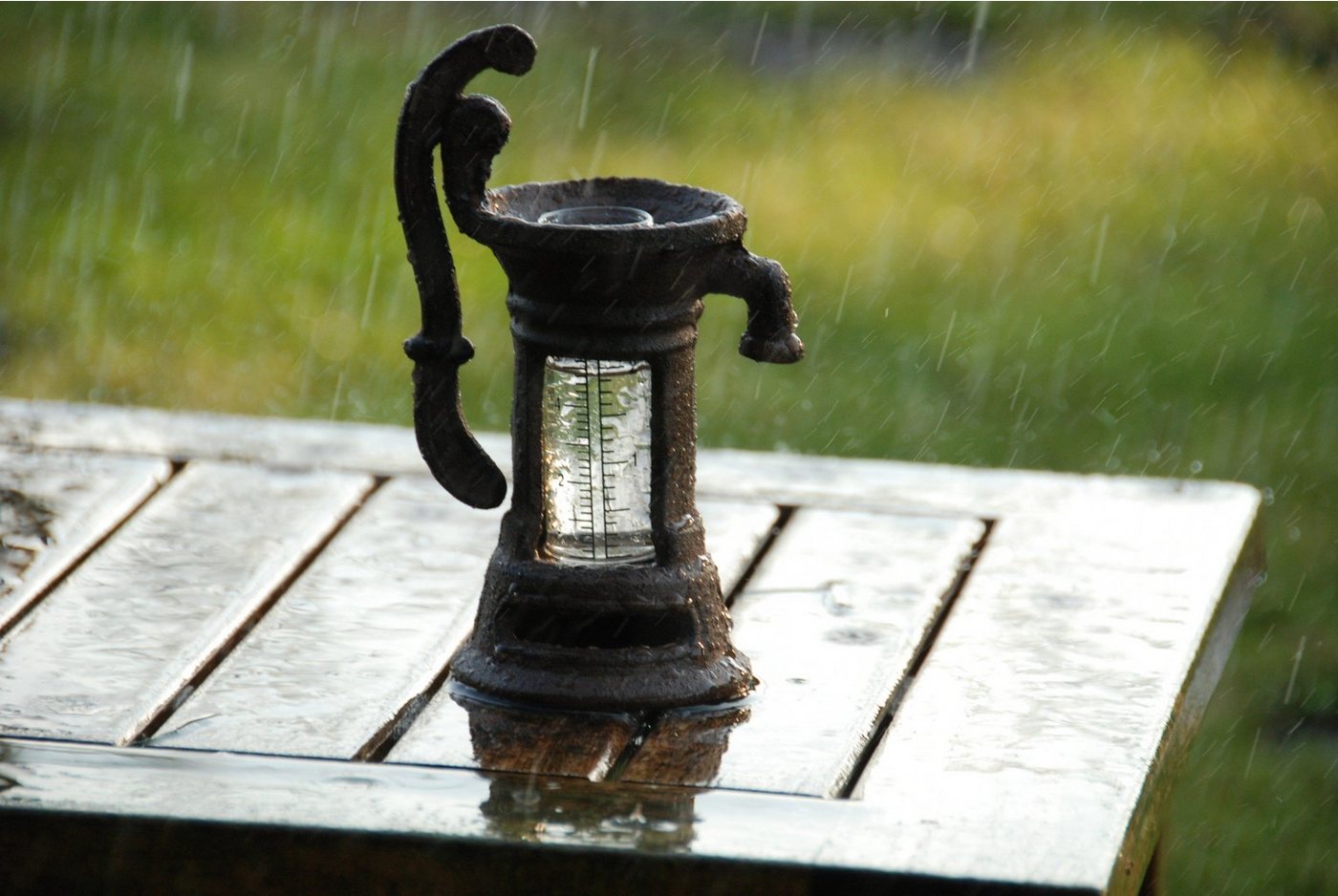 degawo 1 Regenmesser aus Gusseisen. Kanne oder Pumpe mit Glas, Landhausstil Regenmesser Bild 5