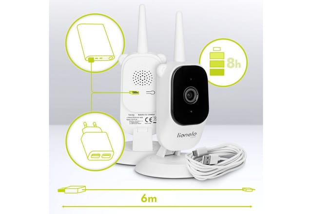lionelo Video-Babyphone BABYLINE 3.2, Set, Set, Reichweite 350m / FULL-HD-AUFLÖSUNG / Nachtmodus / Alarm