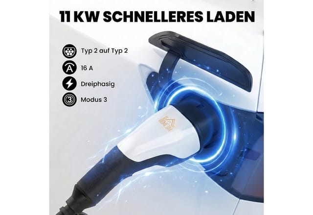 HOMCOM EV Ladekabel mit Reinigungstuch und Tasche Autoladekabel, Typ 2, Typ 2 (500 cm), 11 kW, 3-phasig, IP65, 5 m, Typ 2