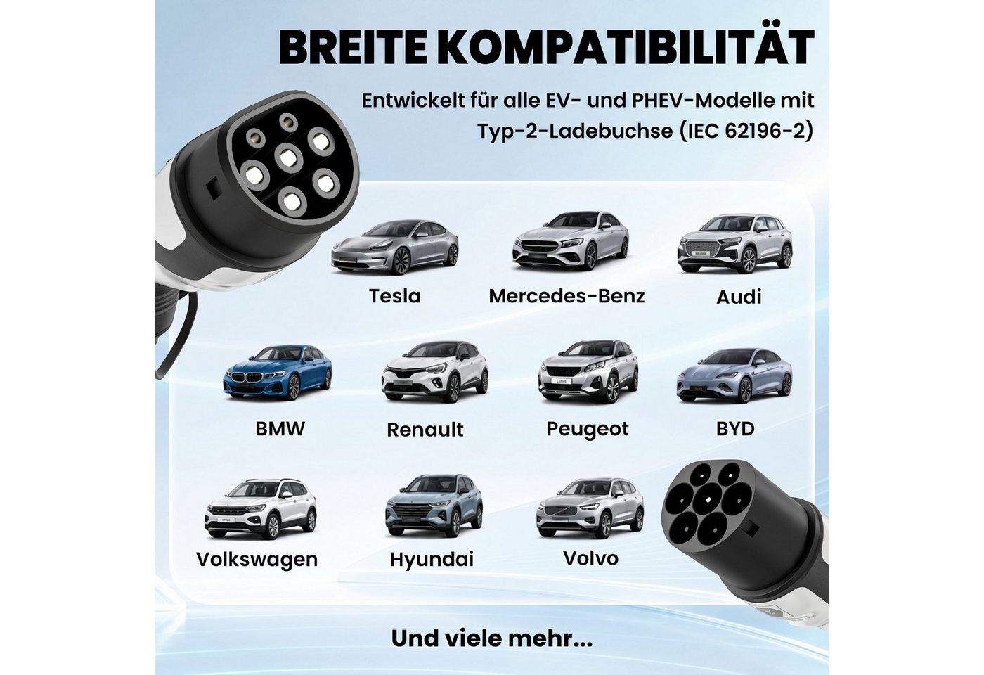 HOMCOM EV Ladekabel mit Reinigungstuch und Tasche Autoladekabel, Typ 2, Typ 2 (500 cm), 11 kW, 3-phasig, IP65, 5 m, Typ 2 Bild 2