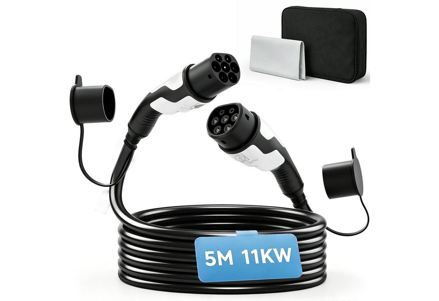 HOMCOM EV Ladekabel mit Reinigungstuch und Tasche Autoladekabel, Typ 2, Typ 2 (500 cm), 11 kW, 3-phasig, IP65, 5 m, Typ 2 Bild 5