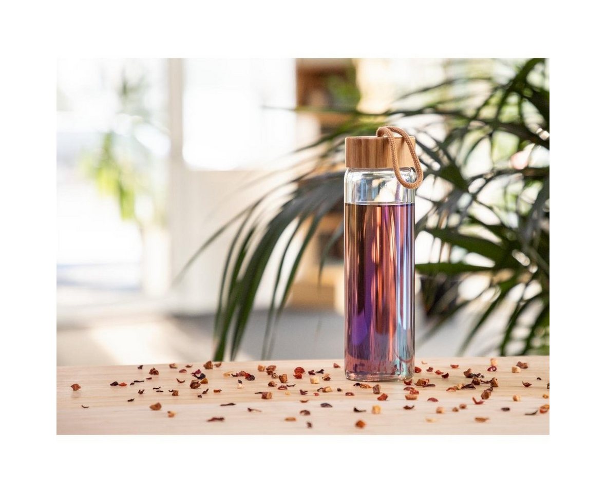 elasto Trinkflasche 0,65 L Wasserflasche Bamboo Glasflsache inkl. Neoprentasche, Made in Germany, Spülmaschinengeeignet, 100% recylebar, Becher Bild 2