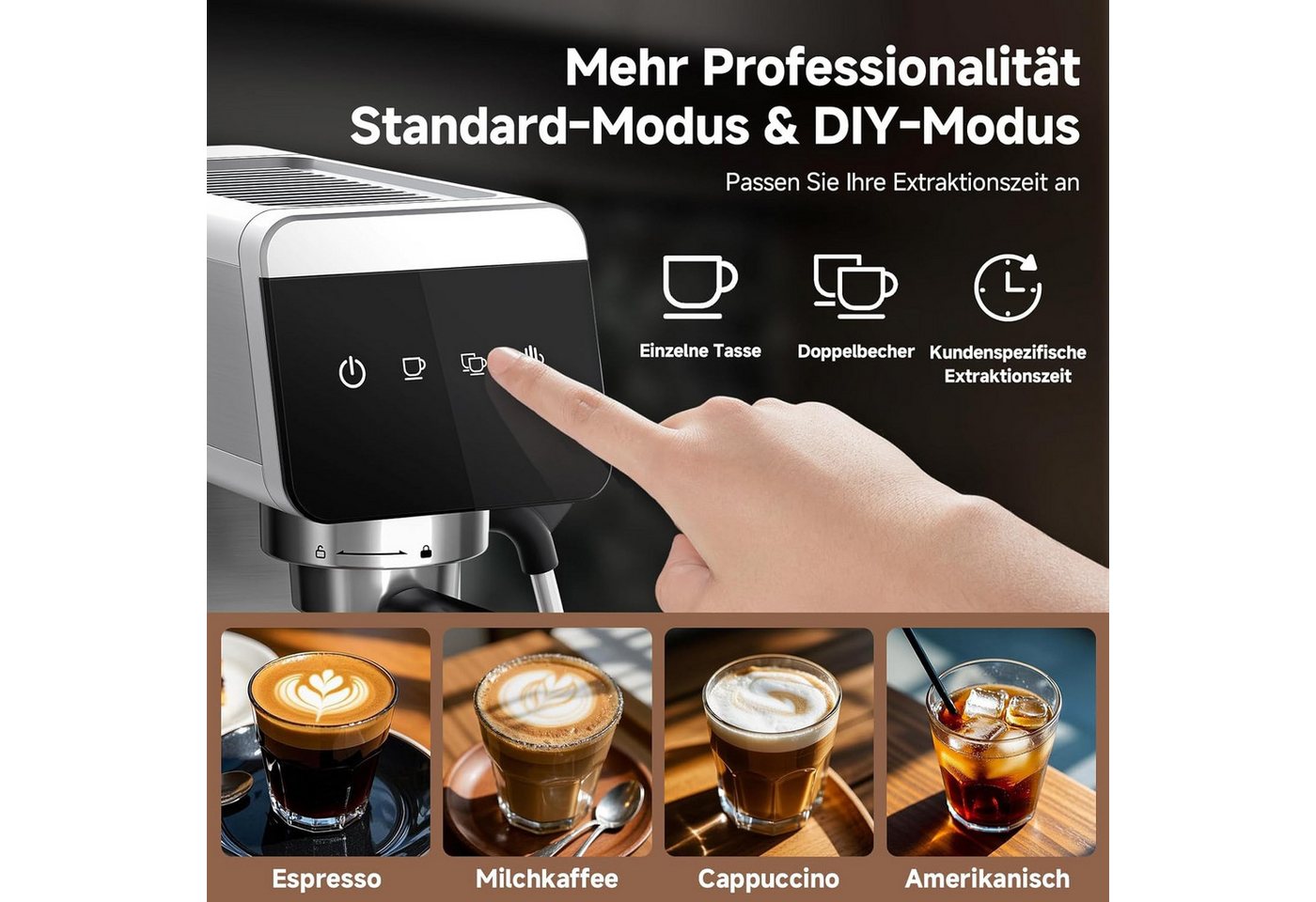 AMZCHEF Espressomaschine, Home 2-in-1 Espressomaschine mit 1,2L,1350W Bild 2