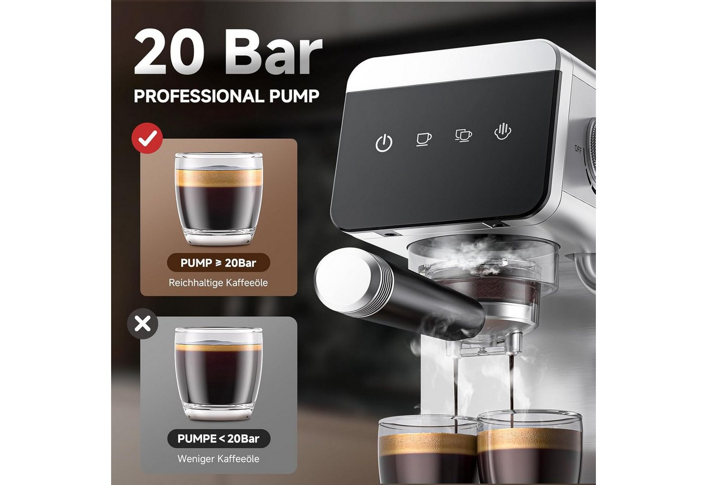 AMZCHEF Espressomaschine, Home 2-in-1 Espressomaschine mit 1,2L,1350W Bild 3