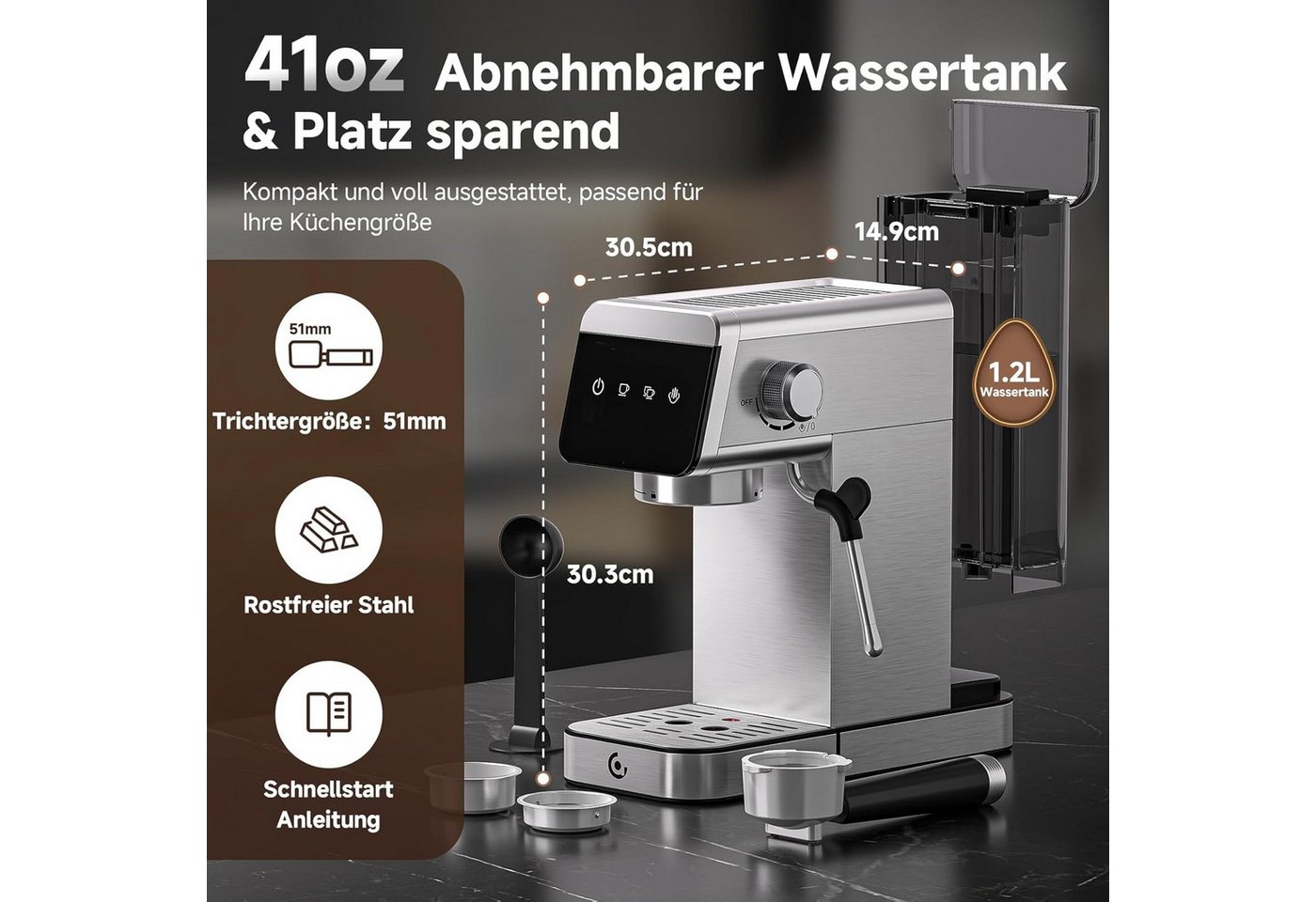 AMZCHEF Espressomaschine, Home 2-in-1 Espressomaschine mit 1,2L,1350W Bild 5