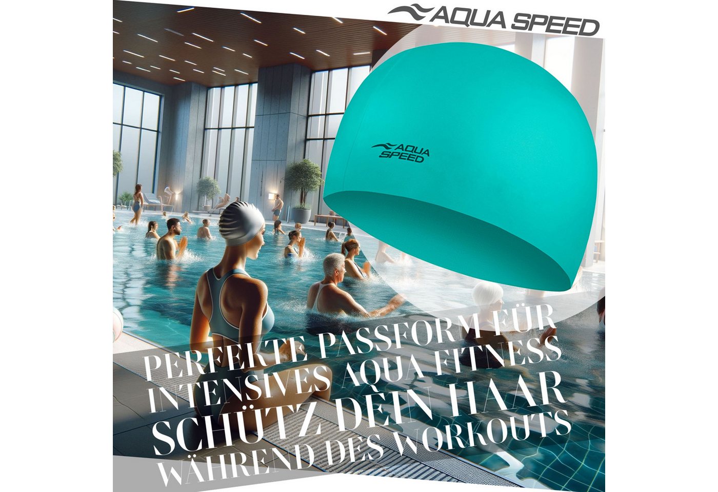 Aqua Speed Badekappe Schwimmhaube Stretch-Silikon Türkis Strapazierfähig & flexibel (Langlebiges Silikon – hält intensives Training aus), Flexibles & widerstandsfähiges Material – ideal für Sport & Freizeit Bild 2