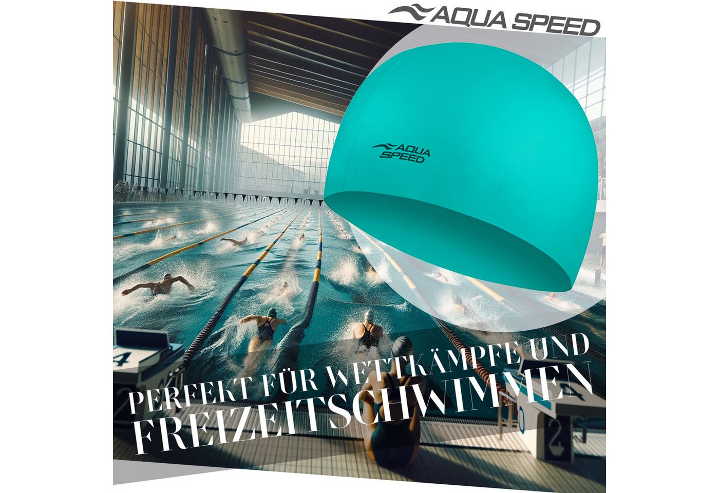 Aqua Speed Badekappe Schwimmhaube Stretch-Silikon Türkis Strapazierfähig & flexibel (Langlebiges Silikon – hält intensives Training aus), Flexibles & widerstandsfähiges Material – ideal für Sport & Freizeit Bild 3