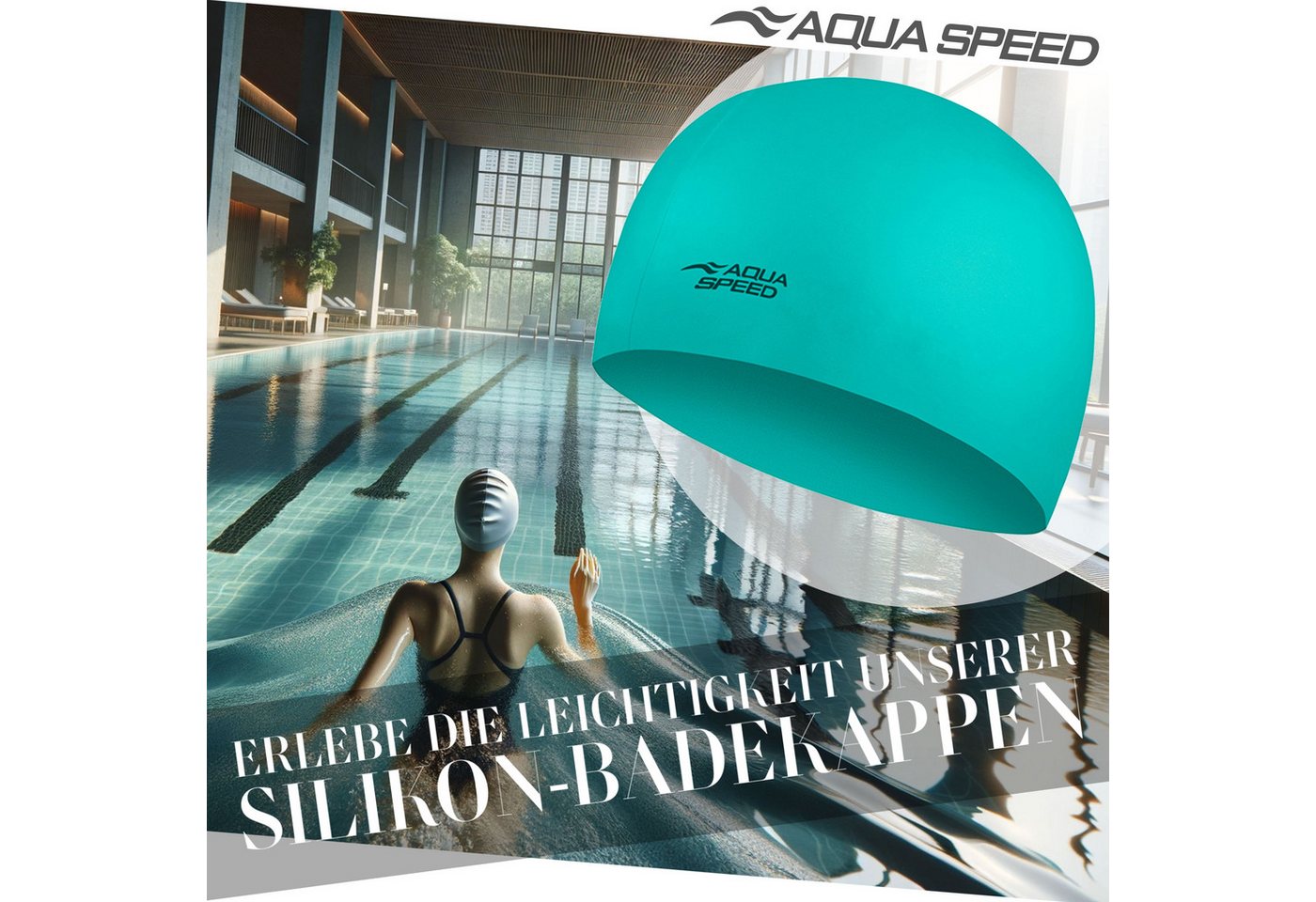 Aqua Speed Badekappe Schwimmhaube Stretch-Silikon Türkis Strapazierfähig & flexibel (Langlebiges Silikon – hält intensives Training aus), Flexibles & widerstandsfähiges Material – ideal für Sport & Freizeit Bild 4