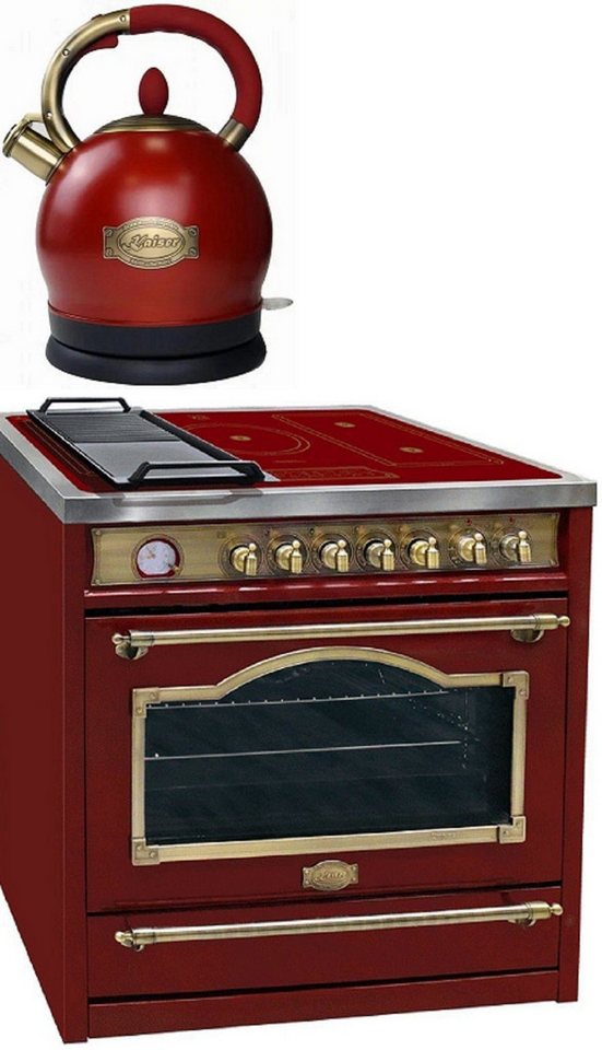 Kaiser Küchengeräte Induktions-Standherd Range Coocker 90cm, Elektro Standherd 90 cm+ Retro Wasserkocher HC 93655 IRotEm+WK 2000 RotEm., mit 1-fach-Teleskopauszug Bild 4