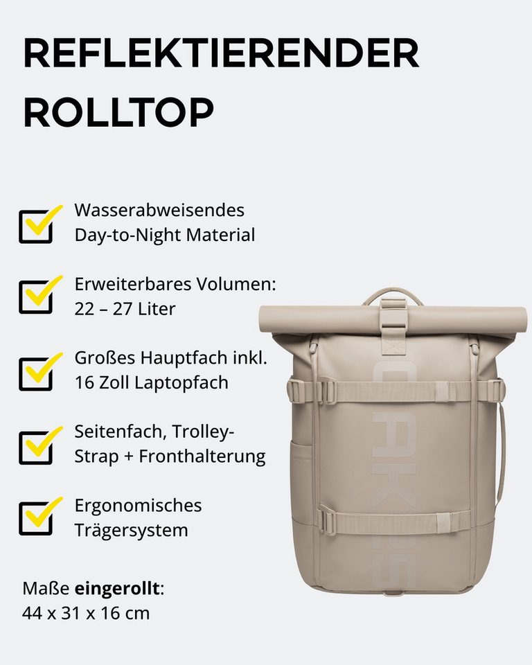 OAK25 Cityrucksack LumoSense Rolltop Rucksack reflektierend (1-tlg), Roll Top Backpack mit Laptopfach bis 16 Zoll, wasserabweisend Bild 5