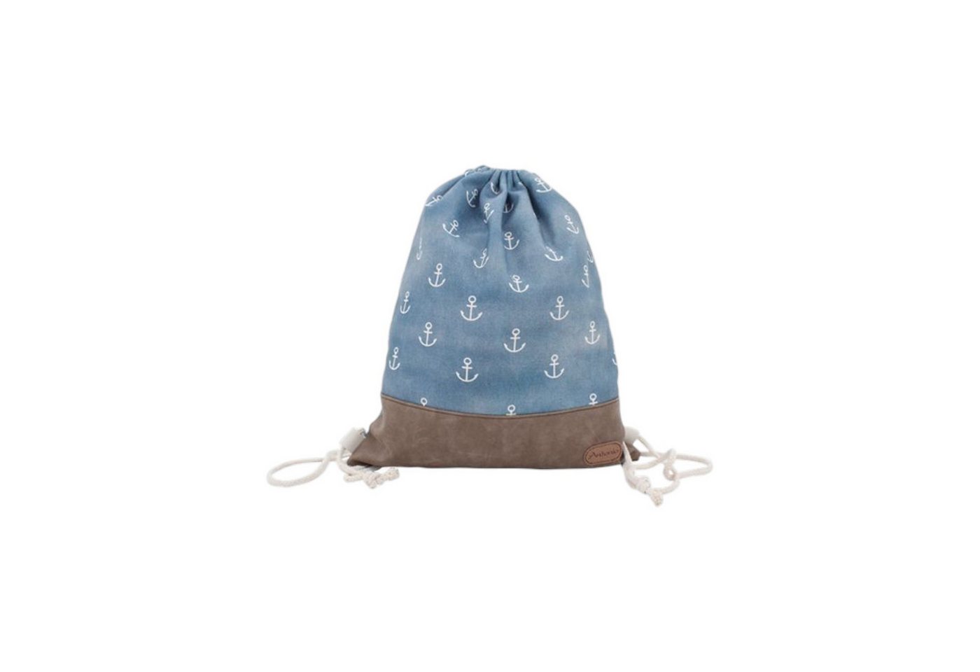 VewoTex Turnbeutel Damen Turnbeutel » Maritimer Vintage Stil » Weiß/Blau/Braun (Einzeln, 1-tlg., Kein Set), ca. 35 x 45 cm » Damen Beutel » maritime Tasche mit Zugband