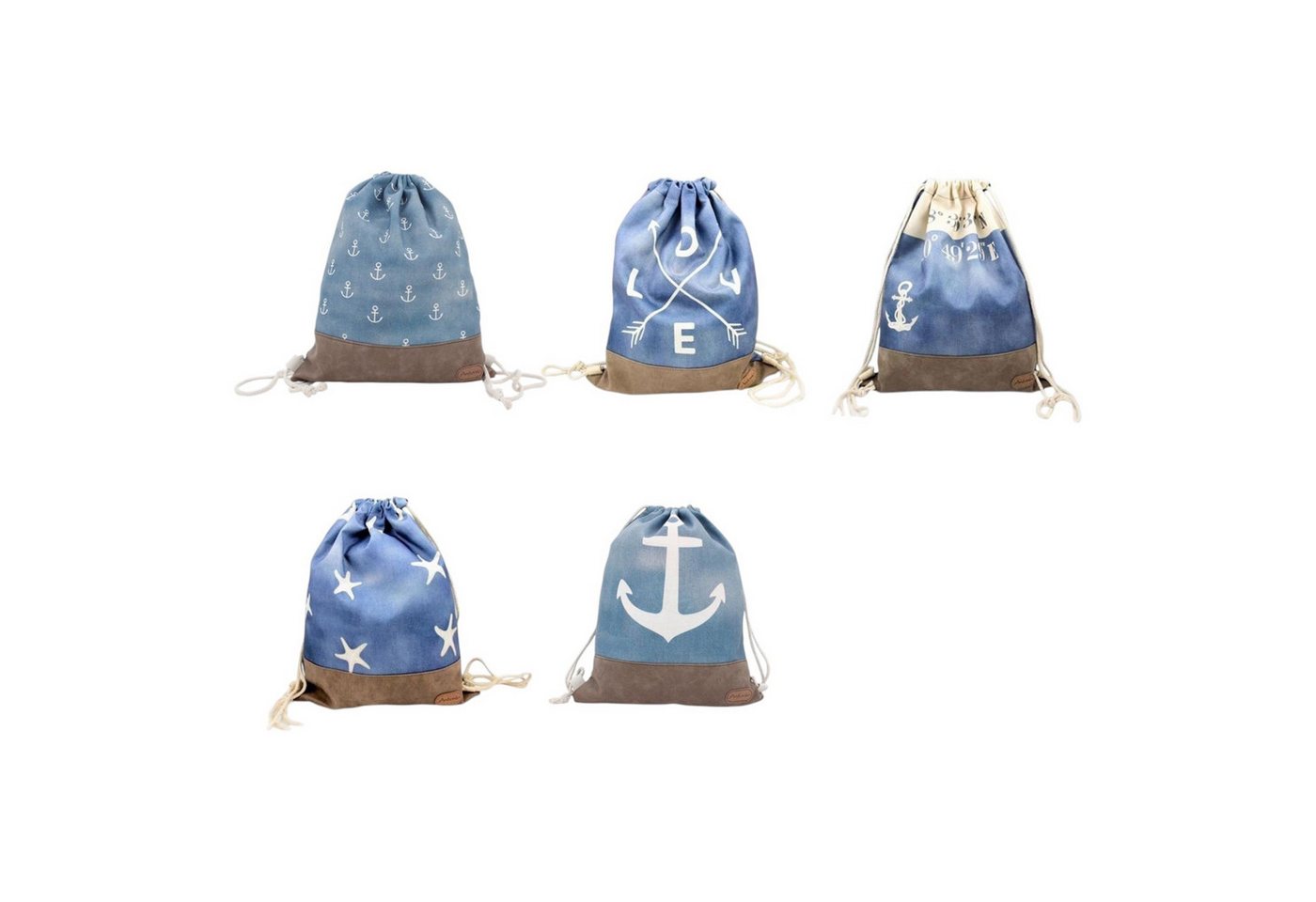 VewoTex Turnbeutel Damen Turnbeutel » Maritimer Vintage Stil » Weiß/Blau/Braun (Einzeln, 1-tlg., Kein Set), ca. 35 x 45 cm » Damen Beutel » maritime Tasche mit Zugband Bild 2