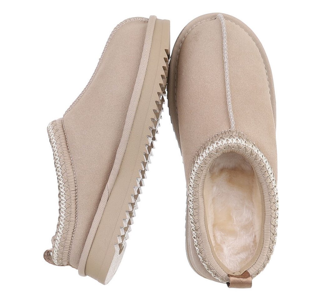 Ital-Design Echtleder Damen Slip-On Schuh mit Profilsohle für Freizeit Snowboots (92392478) Flach Flache Stiefeletten in Beige