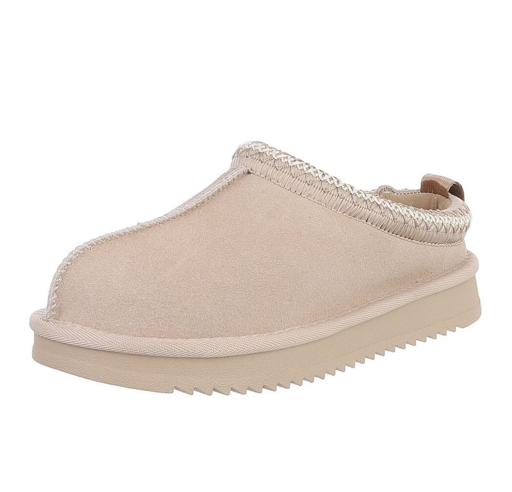 Ital-Design Echtleder Damen Slip-On Schuh mit Profilsohle für Freizeit Snowboots (92392478) Flach Flache Stiefeletten in Beige Bild 2