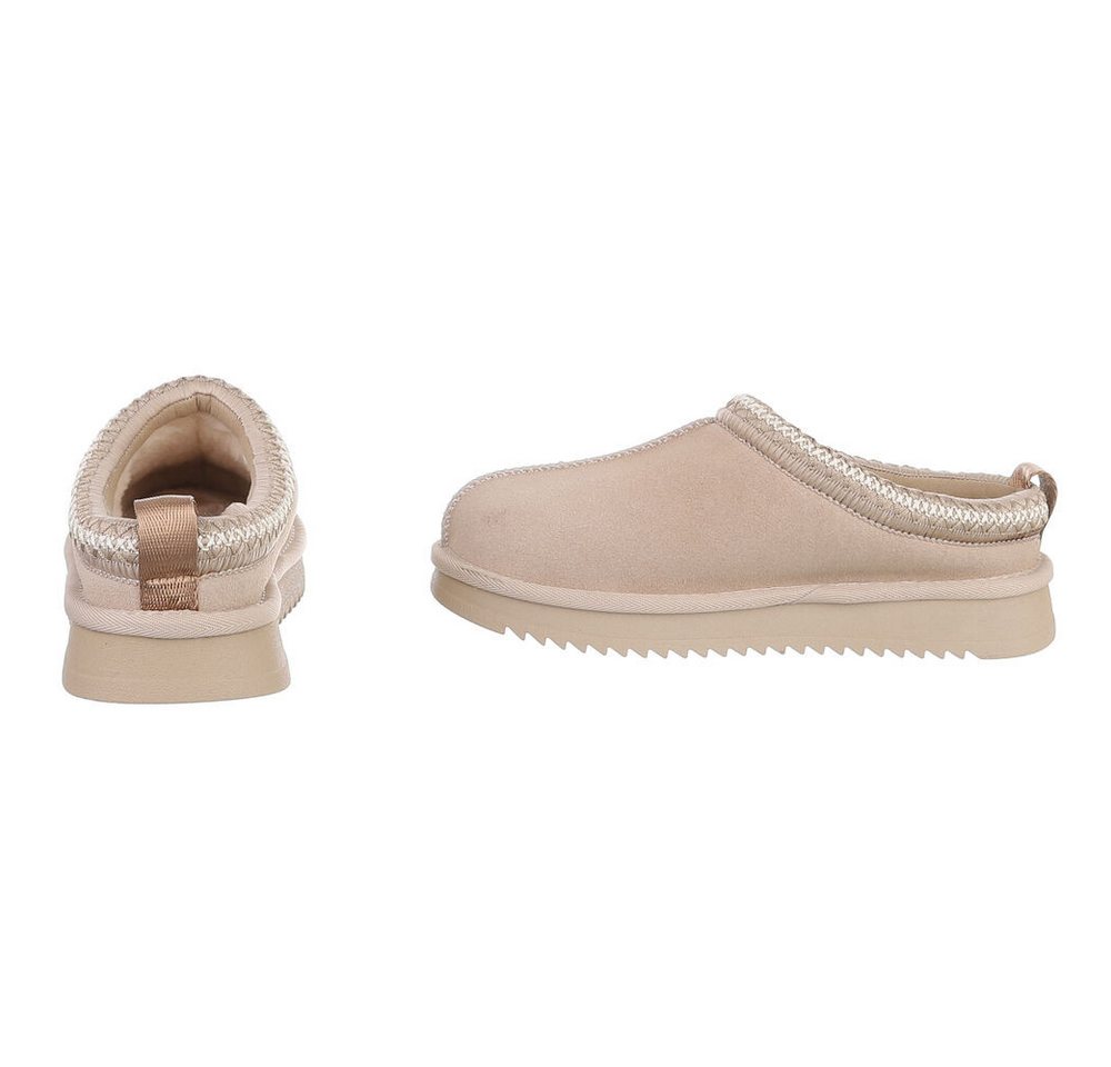 Ital-Design Echtleder Damen Slip-On Schuh mit Profilsohle für Freizeit Snowboots (92392478) Flach Flache Stiefeletten in Beige Bild 5