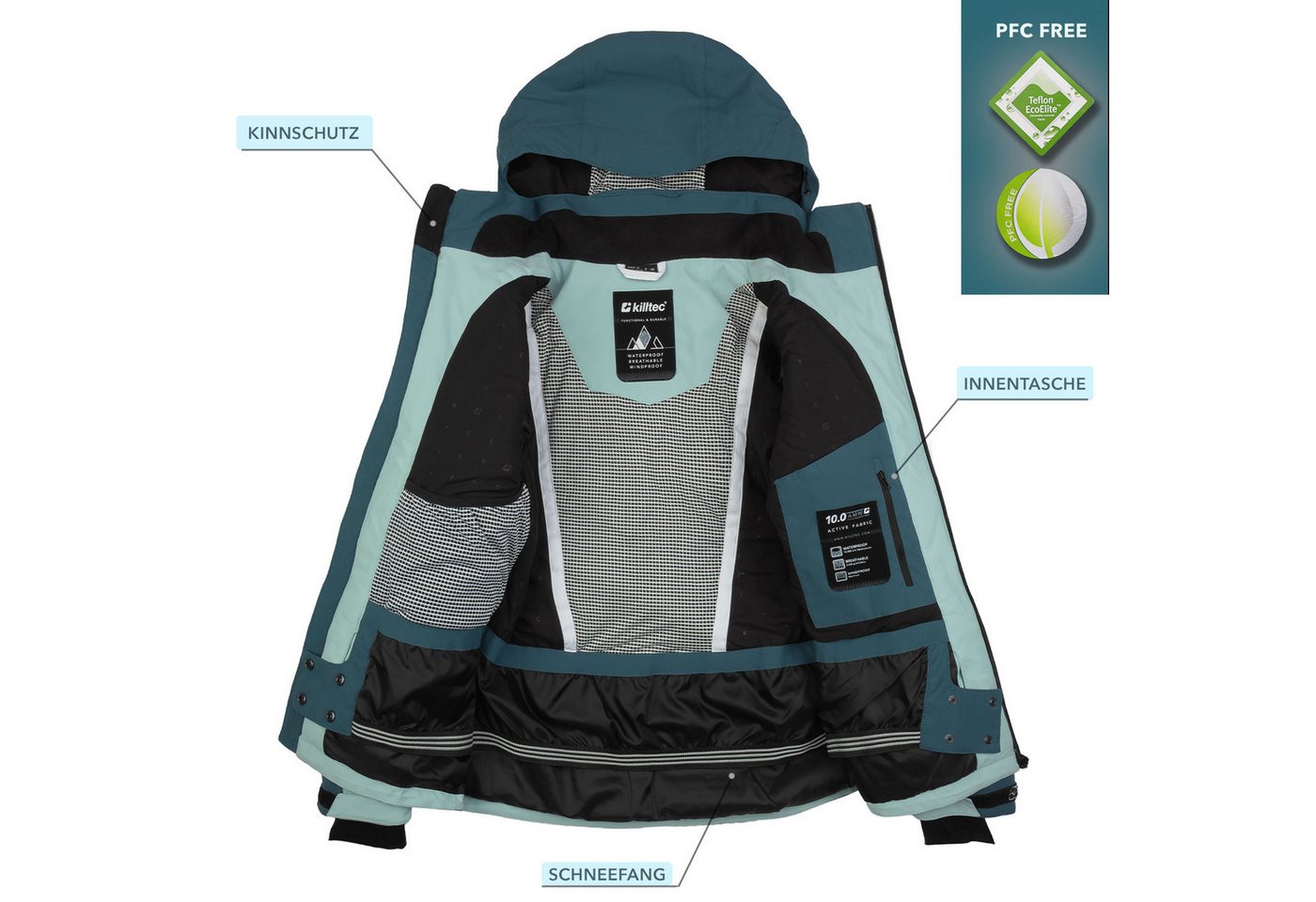 Killtec Skianzug Damen Winterjacke + Skihose (2-tlg), wasserdicht verschweißte Nähte - atmungsaktiver Stoff