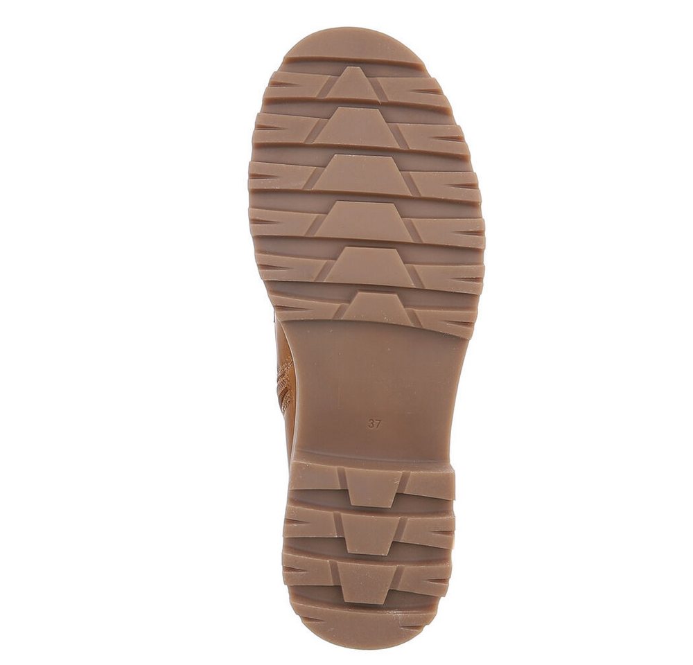 Ital-Design Damen Schnürstiefel mit Profilsohle und Reißverschluss Snowboots (92299784) Blockabsatz Plateaustiefeletten in Camel Bild 3