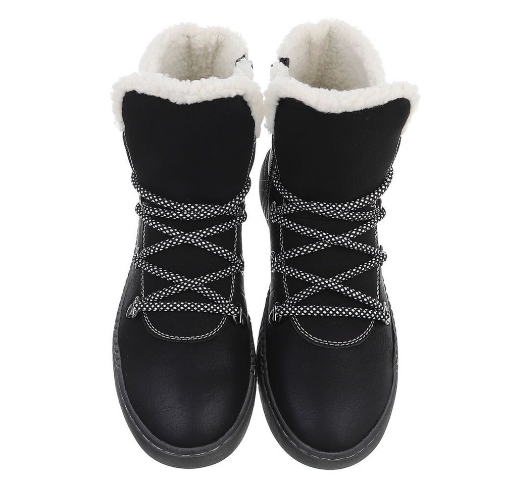 Ital-Design Damen Winterboots mit Futter und robuster Schnürung Snowboots (90827570) Flach Plateaustiefeletten in Schwarz