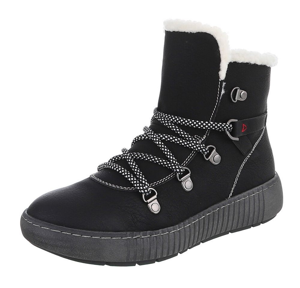Ital-Design Damen Winterboots mit Futter und robuster Schnürung Snowboots (90827570) Flach Plateaustiefeletten in Schwarz Bild 2