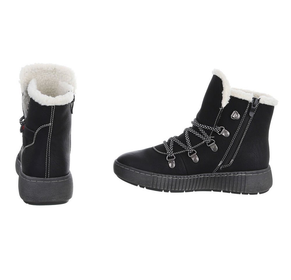 Ital-Design Damen Winterboots mit Futter und robuster Schnürung Snowboots (90827570) Flach Plateaustiefeletten in Schwarz Bild 4