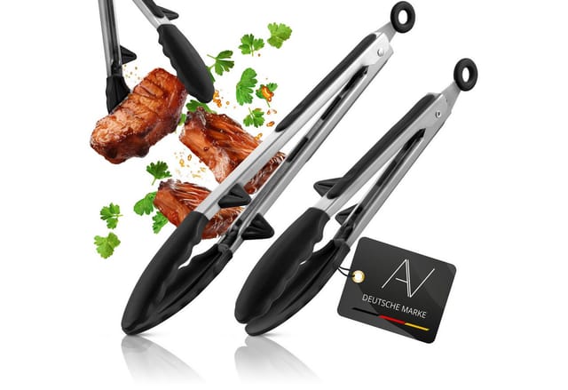 AVANA Kochzange Edelstahl Küchenzange Silikon Grillzange Zange Kochen Mehrzweckzange, mit integriertem Standfuß, 2er Set