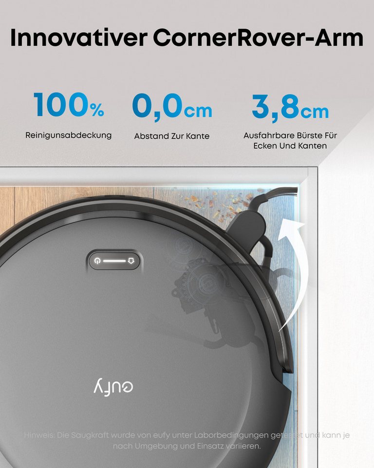 eufy Saugroboter C10 Saugroboter mit Automatischer Absaugstation,Teppichreinigung, 40 W, mit Beutel, 7,3cm Design,Ausfahrbare Seitenbürste für EckenAutomatische Entleerung Bild 4