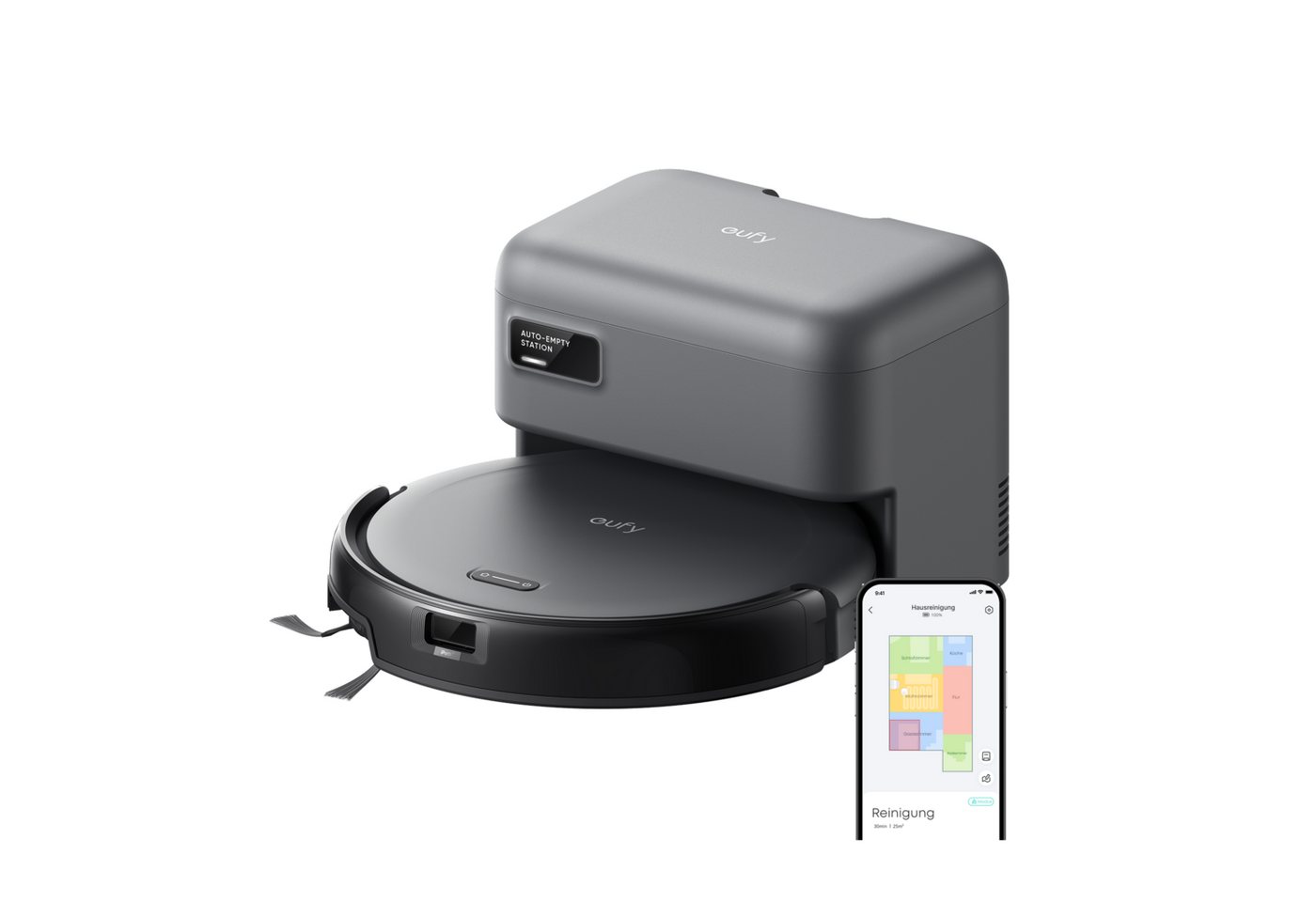eufy Saugroboter C10 Saugroboter mit Automatischer Absaugstation,Teppichreinigung, 40 W, mit Beutel, 7,3cm Design,Ausfahrbare Seitenbürste für EckenAutomatische Entleerung Bild 5