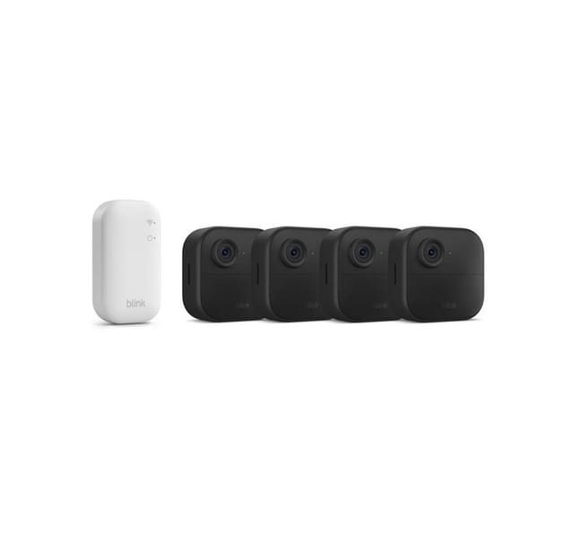 blink Überwachungskamera Kamera Outdoor 4 Sicherheitskamera 4-Kamera-System Überwachungskamera (Außenbereich, Innenbereich, Set, inkl. Sync Modul Core, integriertes Mikrofon)