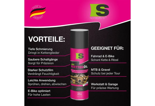 Spraytive Fahrradöl 1x 300ml Kettenöl-Spray - für Fahrrad & E-Bike - Fahrradkettenöl, schützt Kette, Ritzel & Schaltung