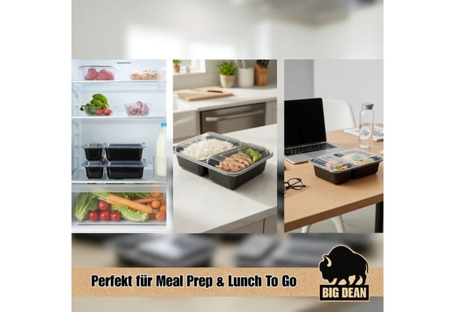 BigDean Lunchbox 10 Stück wiederverwendbare Meal Prep Boxen mit Deckel 2 Fächer, Kunststoff, (Set, 20-tlg., Meal-Prep Boxen), Spülmaschienenfest, Gefrierschrankfähig, Mikrowellengeeignet