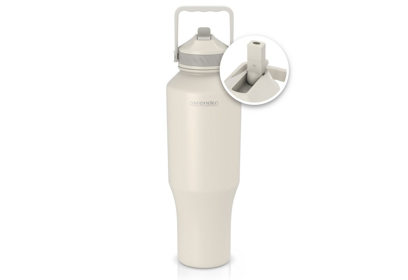 Arendo Thermobecher 1000 ml aus Edelstahl, doppelwandig vakuumisoliert, mit Strohhalm, Klappverschluss und Tragegriff, auslaufsicher Bild 4