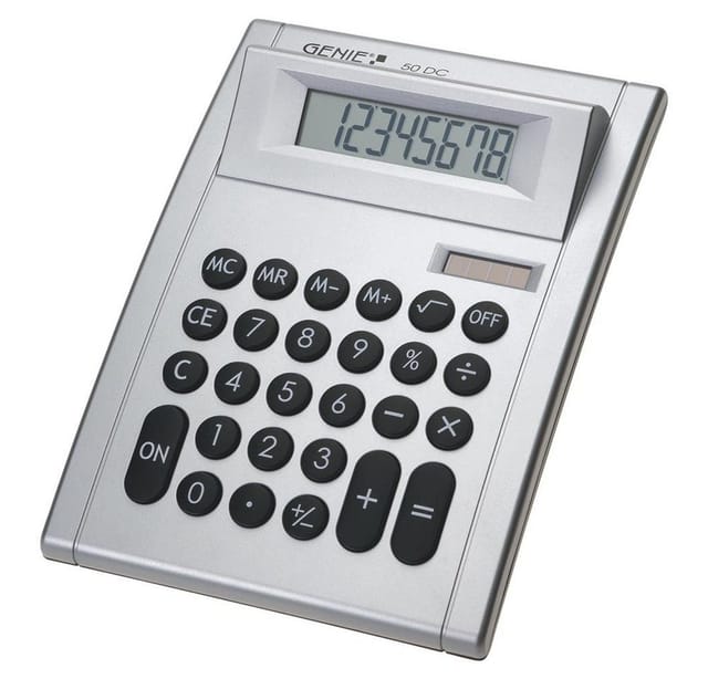 GENIE Taschenrechner Taschenrechner 50 DC, 8-stellig, Solar und Batterie, angewinkeltes Display, silber