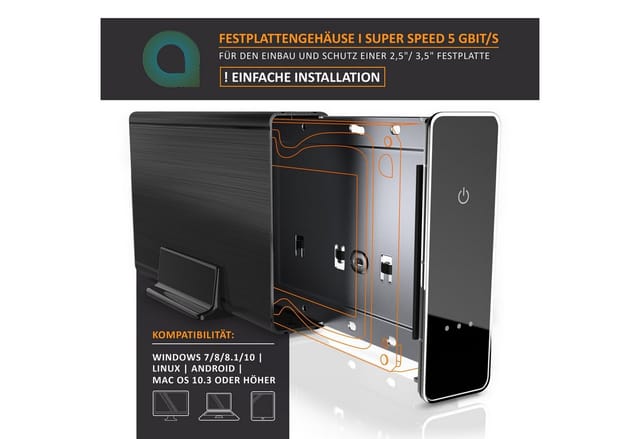 Aplic Festplatten-Gehäuse, USB 3.0 Festplattengehäuse 3,5 Zoll extern für SSD und HDD, SATA, UASP