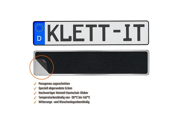 KLETT-IT Kennzeichenhalter für Auto rahmenlos Klett Original Klett-IT®, (1 Stück)