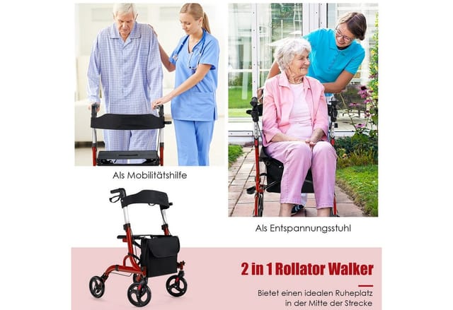COSTWAY Rollator, mit Sitz & höhenverstellbaren Griffen, bis 150kg, faltbar