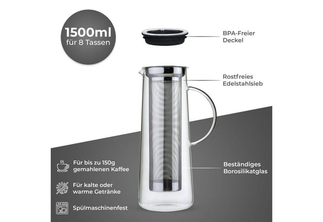 ZASSENHAUS Kaffeebereiter, 1l Kaffeekanne, geeignet für 8 Tassen