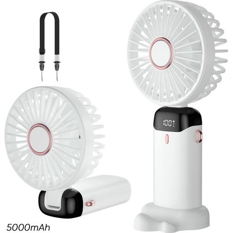 Ventilator, Usb-aufladbar, 5000-mah-akku, 5 Geschwindigkeitsstufen, Led-anzeige, Büro/reise