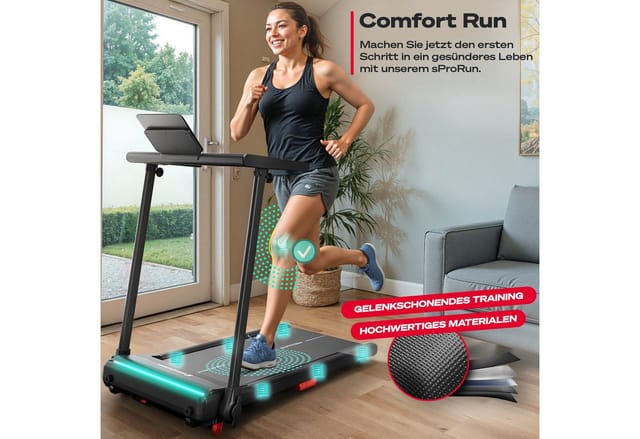Sportstech Laufband sProRun, Steigungsfunktion bis 9%, zuklappbar, Transportrollen, bis 120kg