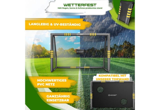 KESSER Fußballtor Hochwertiges Fussballtor mit optionaler Torwand Schusstraining (Stahlrahmen mit Polsterung, Erdhaken, Luftpumpe, Hüttchen), für Kinder und Erwachsene mit UV-beständigem Netz, Montagezubehör