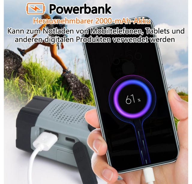 ibettertec Radio, Solar Radio,AM/FM notfallradio, Kurbelradio mit powerbank Radio (7,5 W, Led Taschenlampe, SOS-Alarm, handy ladefunktion, für Camping, Ourdoor)