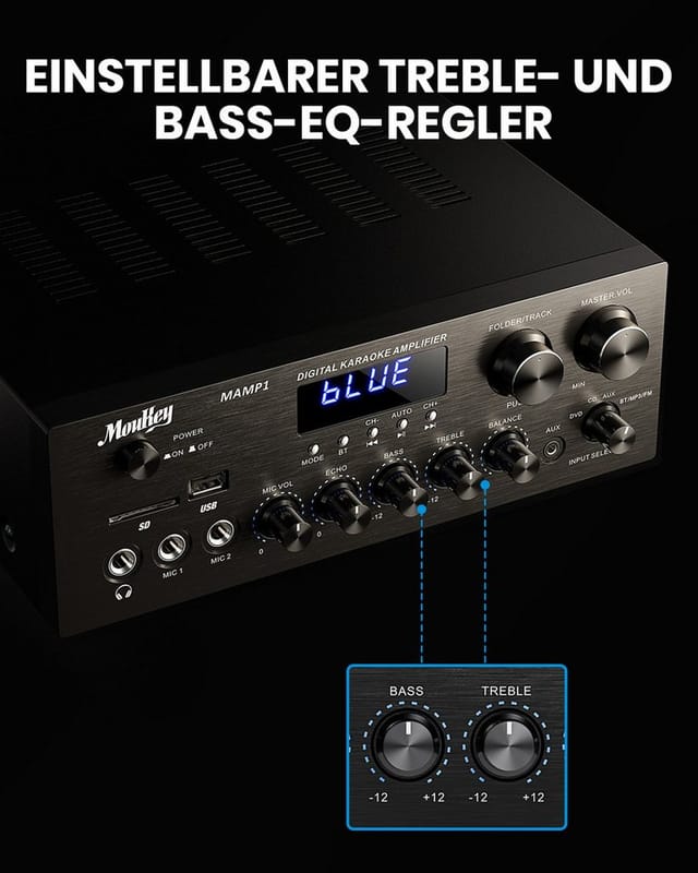 Moukey MAMP1 2-Kanal Stereo-Verstärker Leistungsverstärker Bluetooth Verstärker (220 W, 2 Kanäle)